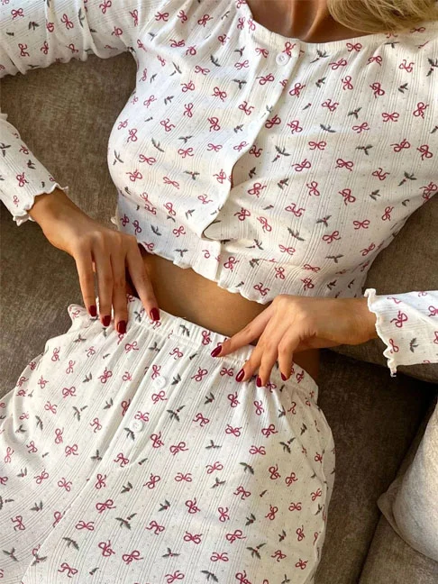 cotton-sleepwear-long-sleeve-bows-set-2 womens loungewear