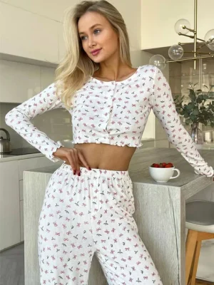 cotton-sleepwear-long-sleeve-bows-set-6 womens loungewear