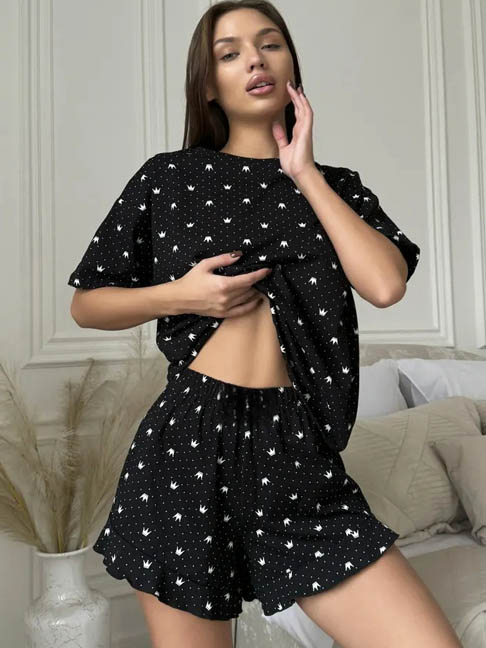 pajamas-crown-pattern-hollow-sleepwear-set-1 womens loungewear