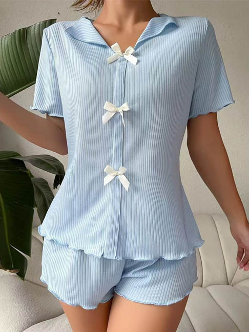 pajamas-set-bows-sleepwear-suit-1 womens loungewear