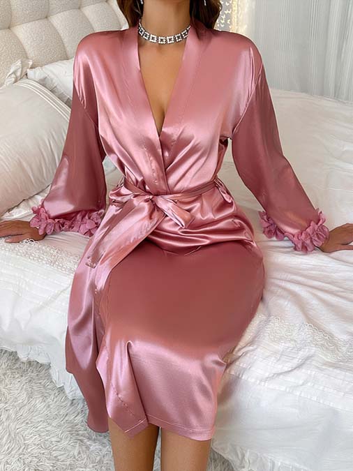 women-pajamas-cute-trim-ropet-3 women silk robe