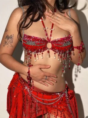 beaded-bra-alluring-rose-1 Girl wear jewelry beaded bra