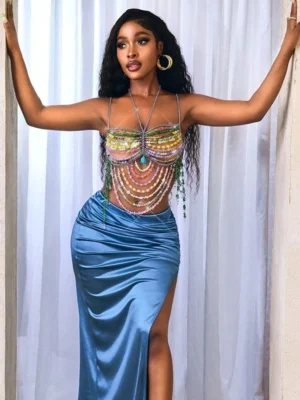 Girl wear jewelry beaded bra