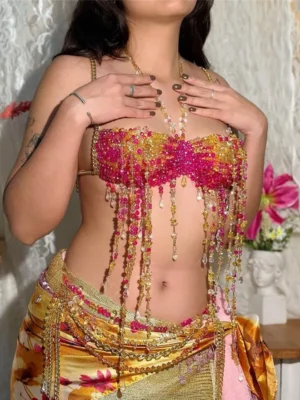 Girl wear jewelry beaded bra