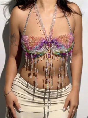beaded-bra-rainbow-smile-1 Girl wear jewelry beaded bra