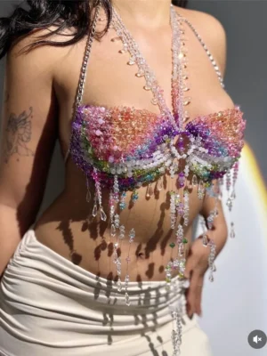 Girl wear jewelry beaded bra