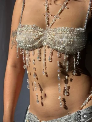 Girl wear jewelry beaded bra