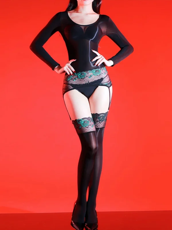 sexy-bodystocking-shiny-suspender-stocking-3 women's sexy shiny suspender bodystocking glossy lace bodysuit with detachable garter straps hosiery lingerie