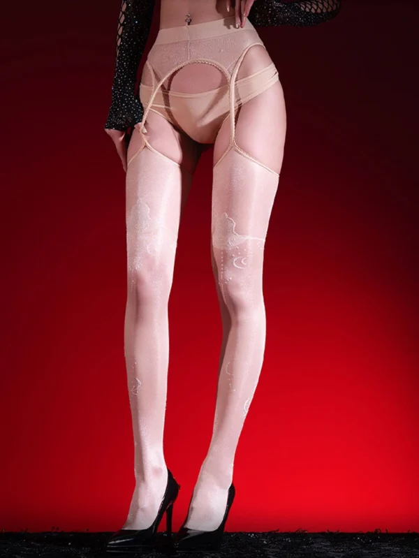 sexy-garter-stocking-suspender-jacquard-stockings-7 women's sexy suspender stockings with jacquard pattern and garter belt intricate lace-top thigh-highs hosiery lingerie set