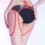 sexy-stockings-hearts-dots-pantyhose-5 Women's sexy heart polka dot pantyhose with crotchless cutout design and love heart pattern all-over sheer open-crotch hosiery lingerie