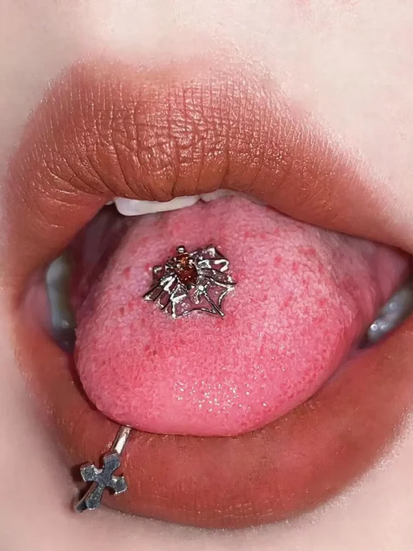 body-jeweller-cobweb-tongue-stud-2 Gothic cobweb design tongue studs - Bubbleoo body jewelry