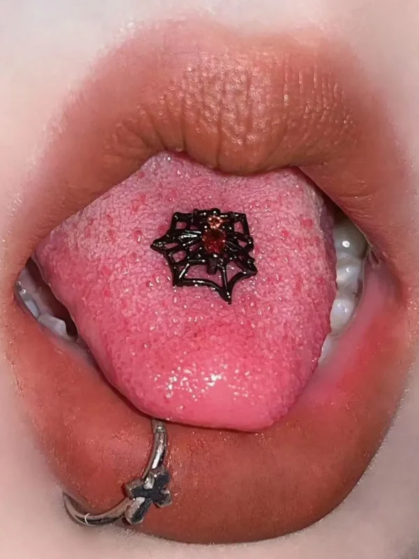 body-jeweller-cobweb-tongue-stud-3 Gothic cobweb design tongue studs - Bubbleoo body jewelry