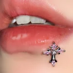 body-jeweller-cross-piercing-stud-1 Sparkling diamond cross vintage lip piercing stud