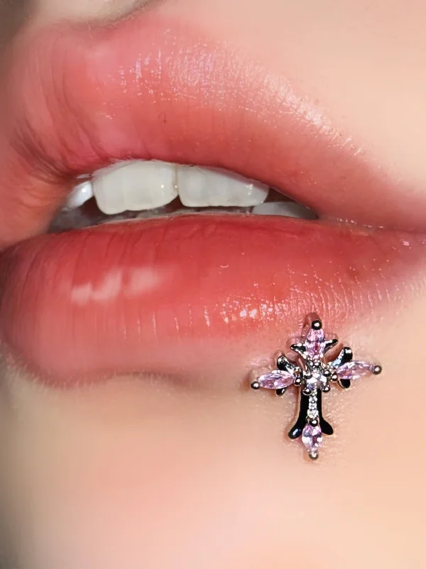 body-jeweller-cross-piercing-stud-1 Sparkling diamond cross vintage lip piercing stud