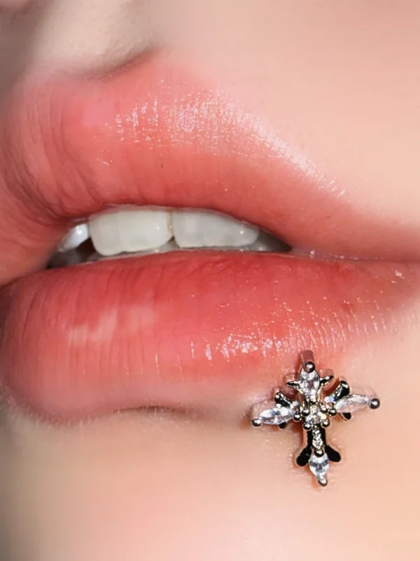 body-jeweller-cross-piercing-stud-2 Sparkling diamond cross vintage lip piercing stud