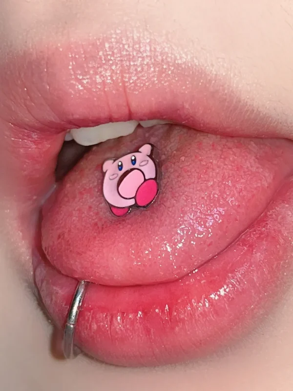 body-jeweller-cute-tongue-stud-2 Bubbleoo cute pink animal tongue stud worn in mouth