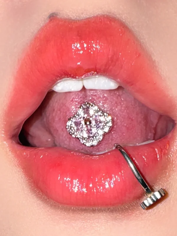 body-jeweller-flower-tongue-stud-2 Body Jewellery Flower Tongue Stud L138