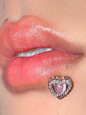 Sparkling diamond heart lip stud piercing | Bubbleoo