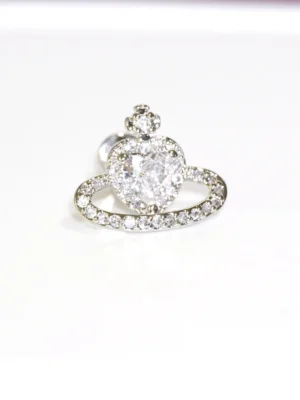 Silver sparkling diamond planet ring design piercing stud