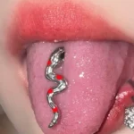 body-jeweller-snake-tongue-stud-2 Silver winding snake tongue stud piercing model shot