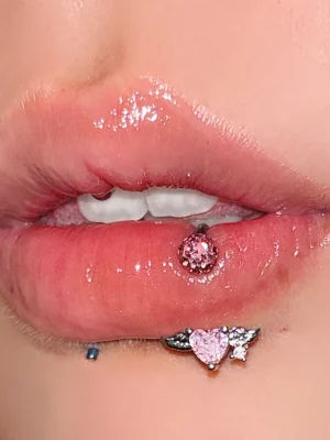 Sparkling diamond wing lip piercing rings with gems