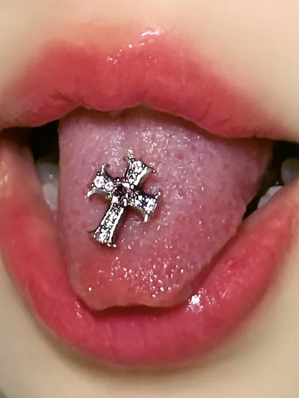 body-jewellery-cross-tongue-stud-1 Body Jewellery Cross Tongue Stud L118