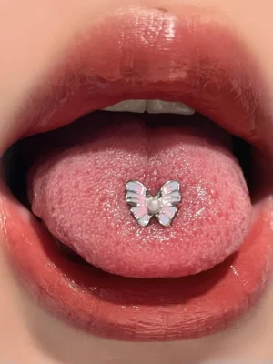 body-jewellery-pearl-butterfly-tongue-stud-2 Bubbleoo pearl butterfly tongue stud worn in mouth
