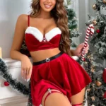 christmas-lingerie-fluffy-set-3 sexy chirstmas outfit cute sling top and short skirt
