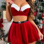 christmas-lingerie-fluffy-set-5 sexy chirstmas outfit cute sling top and short skirt
