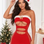 christmas-lingerie-hollow-dress-1 Stretchy fishnet Christmas outfit lingerie set