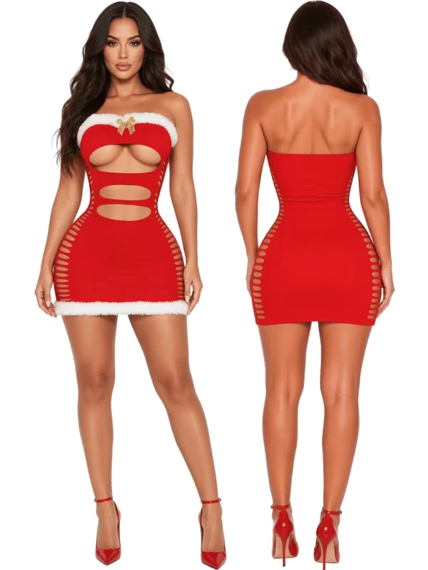 christmas-lingerie-hollow-dress-5 Stretchy fishnet Christmas outfit lingerie set