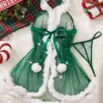christmas-lingerie-mesh-babydoll-dress-5 Bubbleoo sheer Christmas outfit lingerie babydoll with fur trim