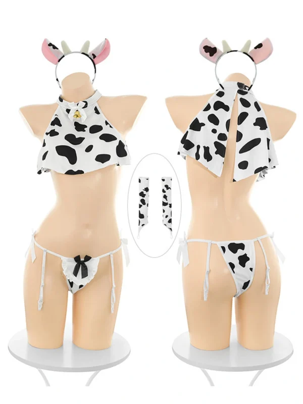 cow-costumes-5-pieces-lingerie-set-6 (1) Sexy cow print micro bikini costume with matching bottoms