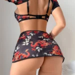 exotic-lingerie-top-and-skirt-4 Dragon print exotic lingerie skirt set