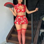 exotic-lingerie-top-and-skirt-set-4 Bubbleoo exotic lingerie red dragon qipao dress set