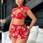 exotic-lingerie-top-and-skirt-set-5 Bubbleoo exotic lingerie red dragon qipao dress set